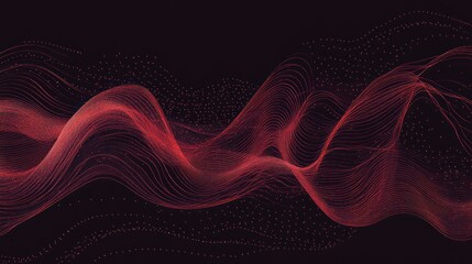Abstract red wave lines on black background.