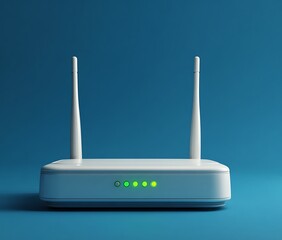 Obraz premium Modern wireless router with antennas on a blue background