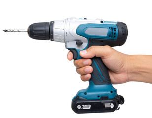  Hand Holding Cordless Drill with Forward Grip, Front View, Isolated PNG