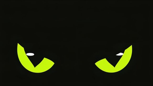 Yellow green neon cat eye on black background 3D video footage