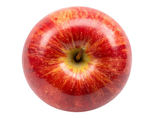  Top-Down View of Red Apple with Visible Stem and Skin Texture, Isolated PNG