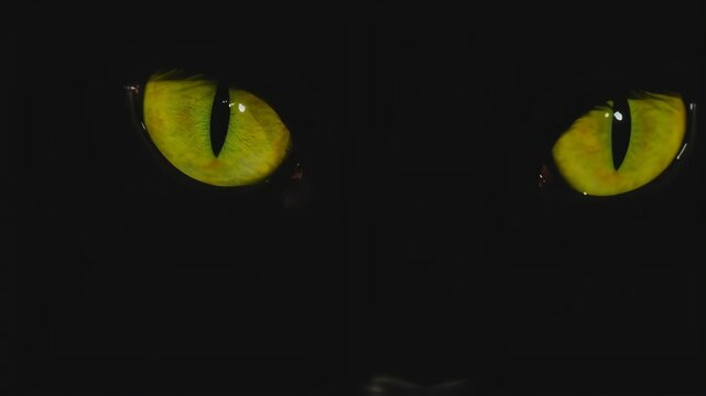 Yellow green neon cat eye on black background 3D video footage