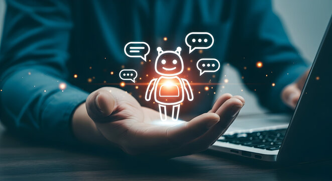 Friendly robot chatbot AI assistant provides helpful customer service support and innovative solutions for your business needs, improving efficiency and user experience.
