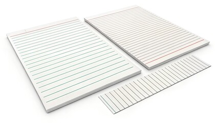  lined paper sheets isolated on transparent white background.