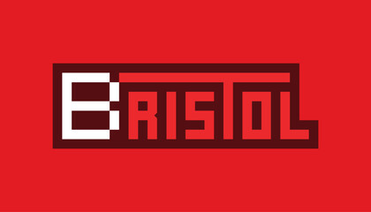 Obraz premium Retro Pixelated Bristol Text Illustration on Red Monochromatic Background