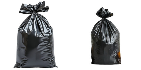 Black Plastic Garbage Bag. Large Bag Tied At The Top, Suitable For Household Waste isolated on a transparent background