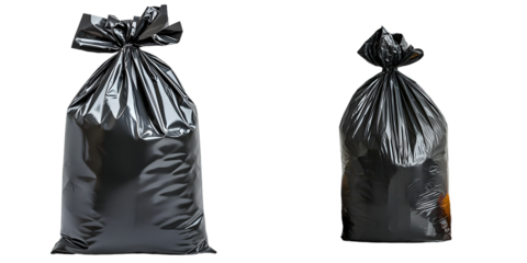 Black Plastic Garbage Bag. Large Bag Tied At The Top, Suitable For Household Waste isolated on a transparent background