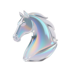Glossy transparent horse sculpture in 3D icon style on a transparent background  