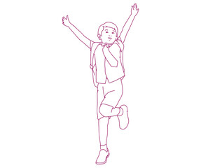 Happy schoolboy jumping