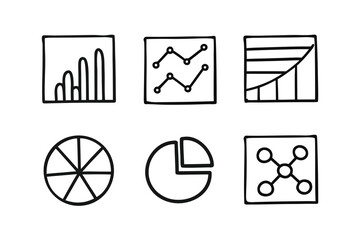 Charts and Analytics Wireframe Line Art Icon Set – Minimalist Vector Icons 