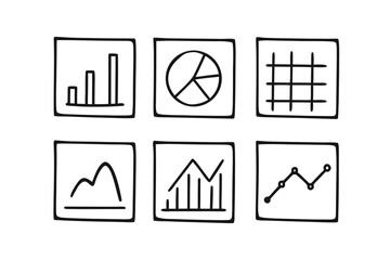Charts and Analytics Wireframe Line Art Icon Set – Minimalist Vector Icons 