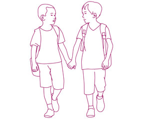 Two school boys walking hand in hand, sharing a moment of friendship