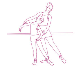 Young teacher taught the little girls dance ballet.