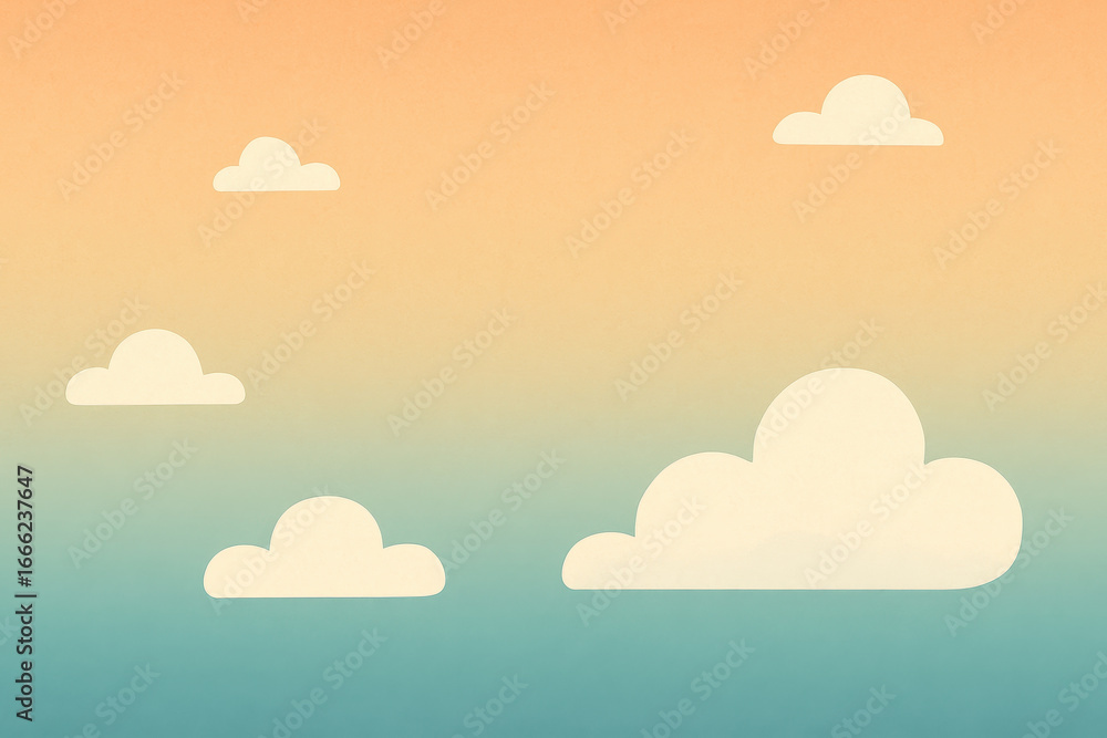 Poster soft pastel sky with simple white clouds floating gently, creating calm and peaceful atmosphere with
