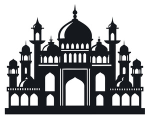 Silhouette of a grand islamic mosque with domes and minarets