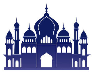 Iconic islamic mosque architecture silhouette in deep blue