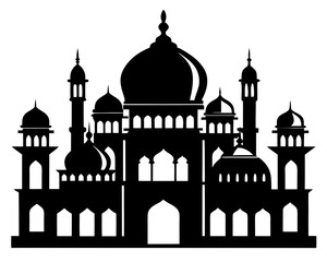 Elegant silhouette of a grand islamic mosque with multiple domes and minarets