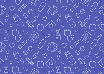 Seamless medical pattern with healthcare icons and symbols