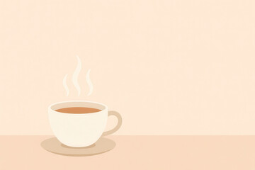 Obraz premium Minimalist flat illustration of serene tea cup with soft pastel background and gentle steam rising, evoking calm and warmth in simple cozy setting