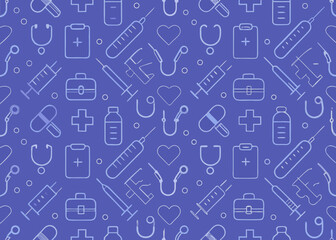 Seamless medical pattern with healthcare icons including stethoscopes syringes and hearts
