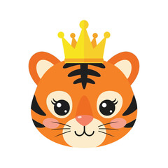 Vector art of cute cartoon tiger face with golden crown