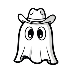 Vector art of funny cartoon ghost wearing a cowboy hat