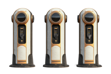 Electric vehicle charging infrastructure assortment isolated on transparent background