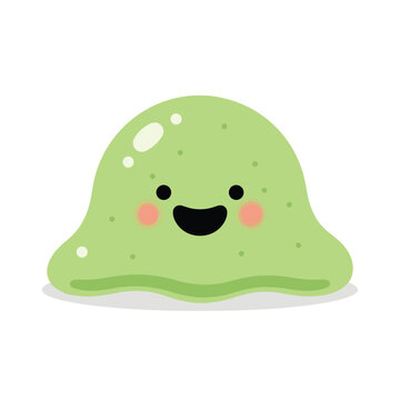 Naklejki Adorable green slime character with a happy face perfect for children's designs and branding