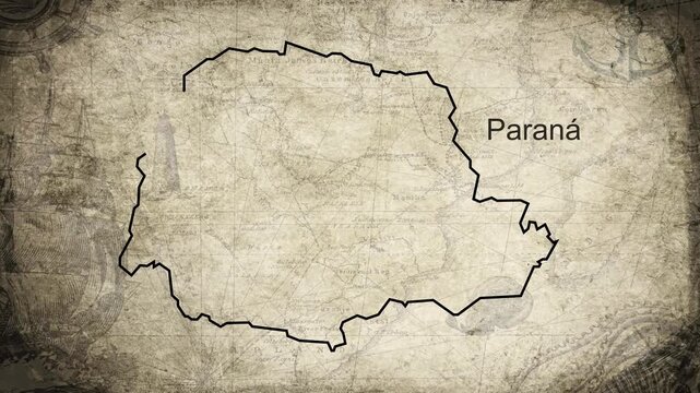 Parana map drawn on a cartography background sheet of paper