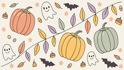 Cute Halloween Pumpkin Ghost Bat Pattern – Pastel Trick or Treat Seamless Design