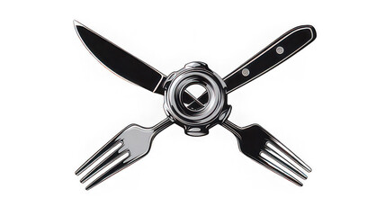 Obraz premium Knife fork and plate icon with metallic style crossed utensils isolated on transparency background symbolizing dining restaurant or cafe ambiance modern and clean design