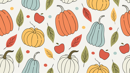 Autumn Harvest Pattern – Pumpkins, Gourds, Apples & Fall Leaves Seamless Design