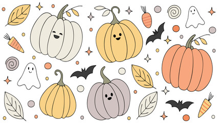 Seamless Autumn Harvest Pattern – Pumpkins, Gourds, Apples & Fall Leaves