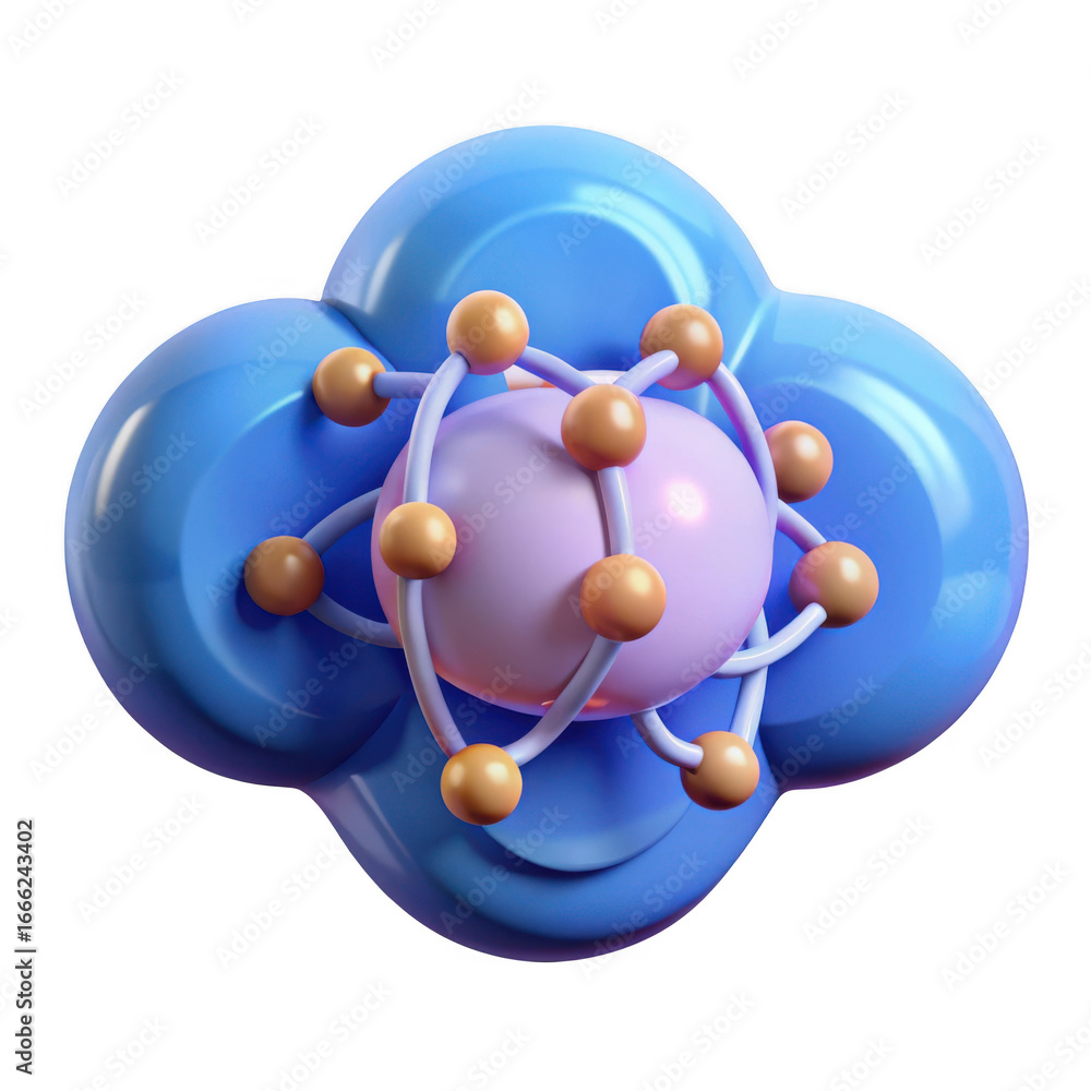 Poster abstract molecular structure with interconnected spheres isolated on transparent background