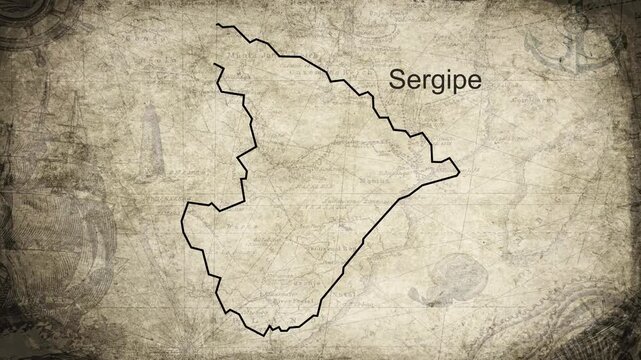 Sergipe map drawn on a cartography background sheet of paper