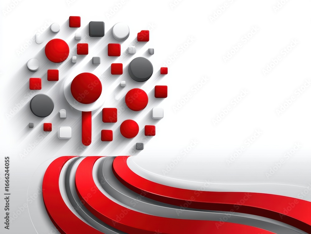 Poster dynamic interplay of red and grey, an abstract background with circles lines