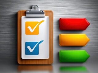 Clipboard with checkmark, symbolizing task completion, successful verification, and approval