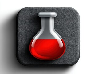 Intriguing red liquid in glass beaker on black surface, a scientific exploration