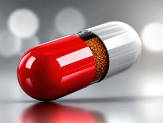 Detailed closeup of vibrant red pills, a visual exploration of medicine and healthcare