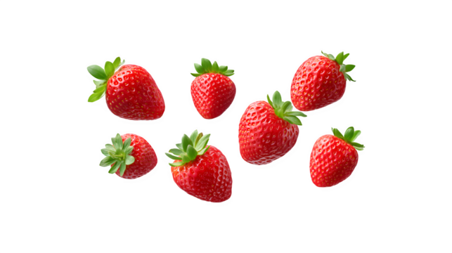 Several strawberries appear to be floating in the air, creating a whimsical and delightful scene
