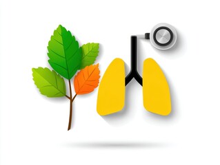Healthy lungs symbolize with green leaves, breathing fresh air and nature's purity