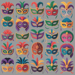 Assortment of Decorative and Colorful Mardi Gras Masks masquerade carnival