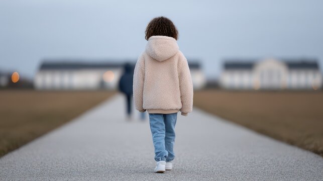 Exploring a tranquil pathway with friends on a cool evening in a diverse neighborhood. International Walk To School Month - Powered by Adobe