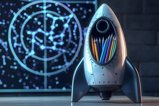 Yellow backpack full of school supplies against a green digital background. - Powered by Adobe