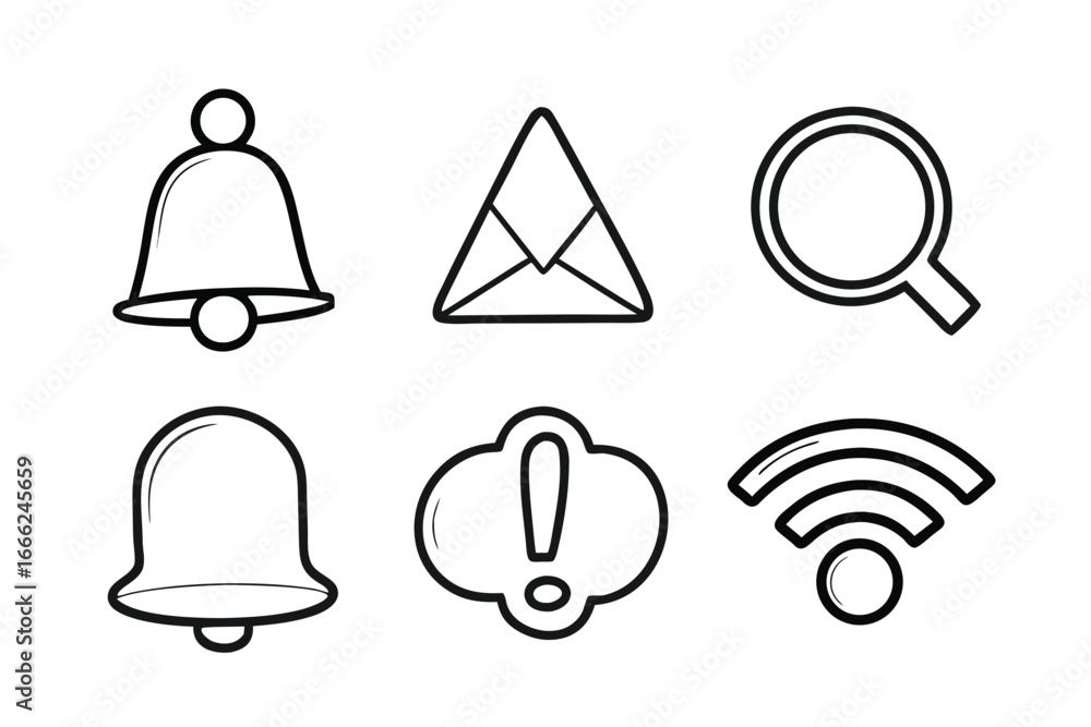 Poster notification status ui icons set – minimalist line art vector