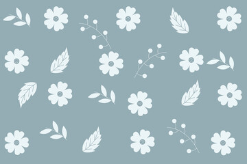 Seamless floral pattern with delicate white flowers and leaves on blue background, elegant botanical design for textiles, wallpapers, wrapping paper, and decorative projects