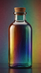 Photorealistic Rainbow Gradient Essential Oil Bottle on Neutral Background – Glossy Glass with Elegant Minimalist Design