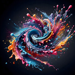 Color Explosion – Abstract Paint Splash Swirl on Dark Background