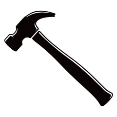 black and white vector silhouette on Ball-peen hammer on a white background