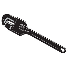 black and white vector silhouette of a Pipe Wrench on a white background